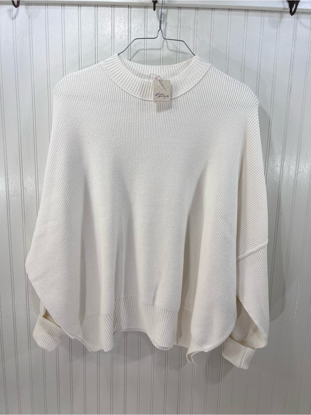 NWT Free People Easy Street Sweater Medium “Painted White”OB991232 Oversized